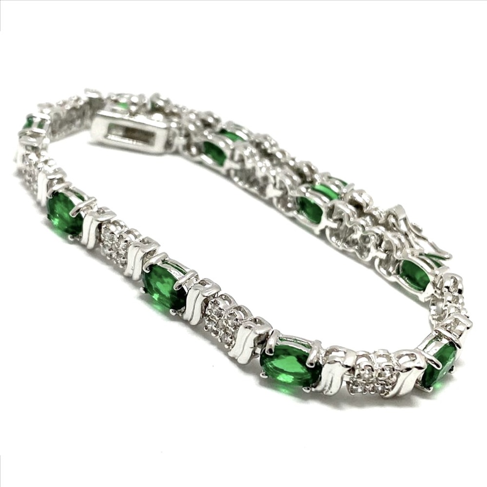 11.75ctw Emerald & Diamonique Tennis Bracelet 14k White Gold Overlay 7" 4mm